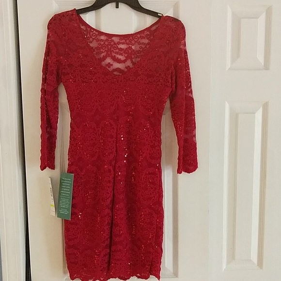 NWT Red Sequin Lace Bodycon Mini Dress - Picture 3 of 3
